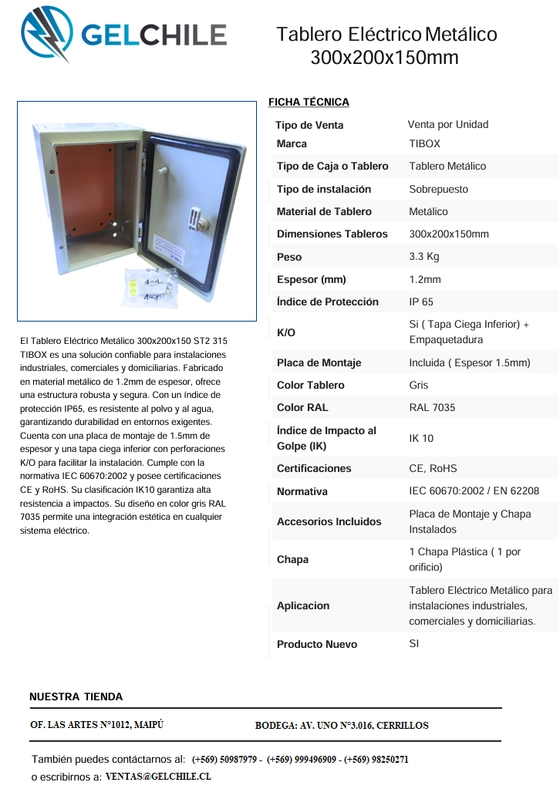 Tablero Eléctrico TIBOX 300x200x150 mm